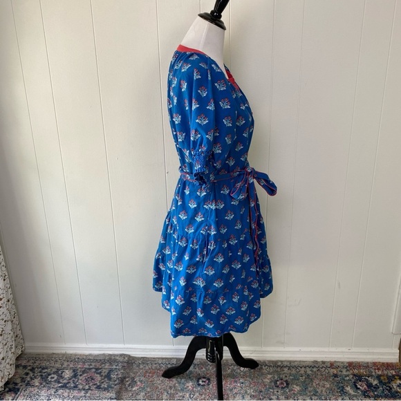 Printfresh x Paper Pencil Co Blue Red White Floral Printed Popover Dress Size M - Picture 8 of 16